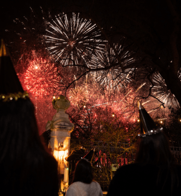 People watching fireworks for Christmas eve